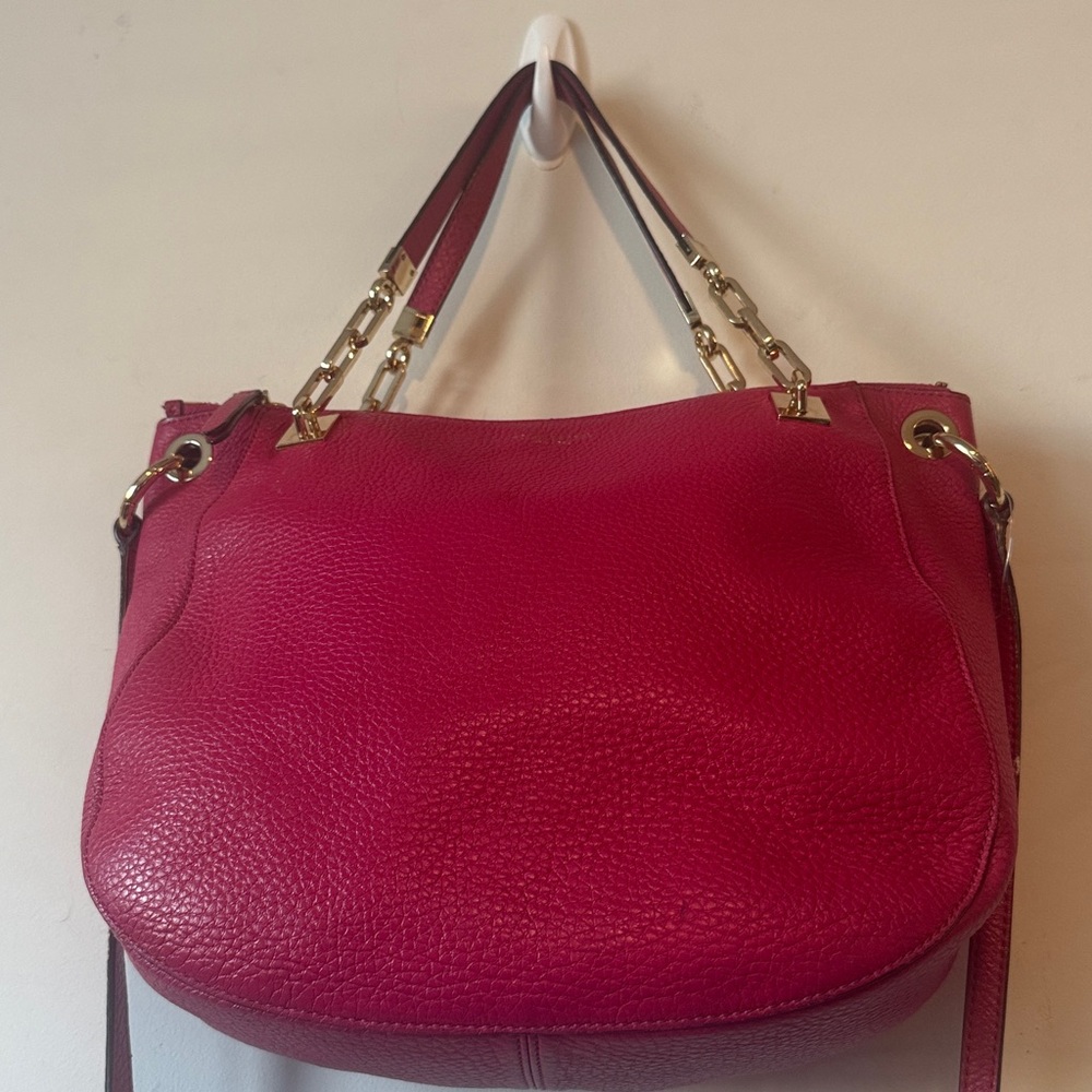 Henri Bendel Pink Leather Shoulder Bag with Gold Accents